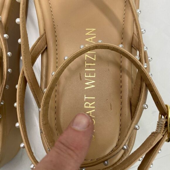 Stuart Weitzman Summerlift Sandals faux pearl embellished leather platforms Boho - Picture 9 of 13